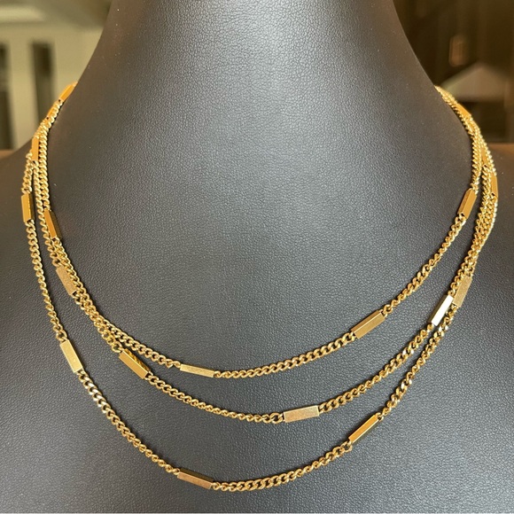 MONET Vintage Gold Plated Bar Link Chain Necklace Sister Clasp Closure Signed - Picture 7 of 7